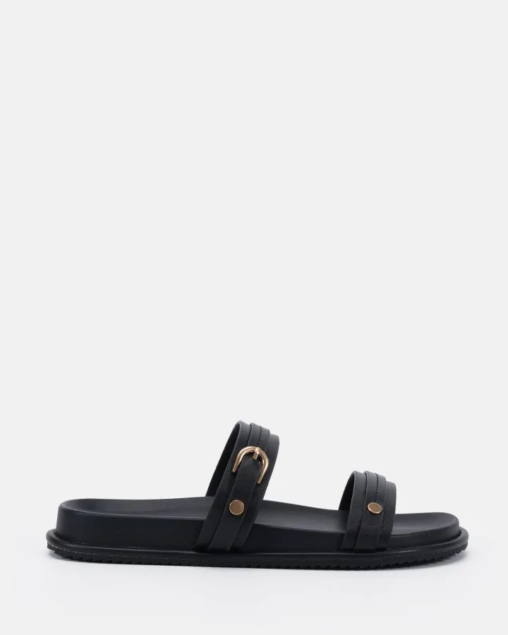 Nvtuuer Women's Jelly Flat Sandals - Open Toe Buckle Strap Casual Sandals, Non-Slip, Black Size 7 - View #6